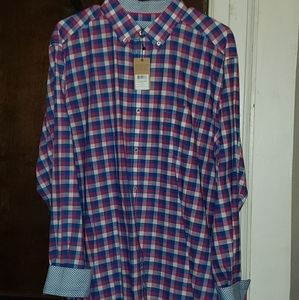 Johnston & Murphy Plaid Button Up shirt Mens XL
